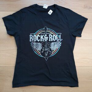 Rock & Roll - Guitar Wings Logo - New Women's Large Black T-Shirt